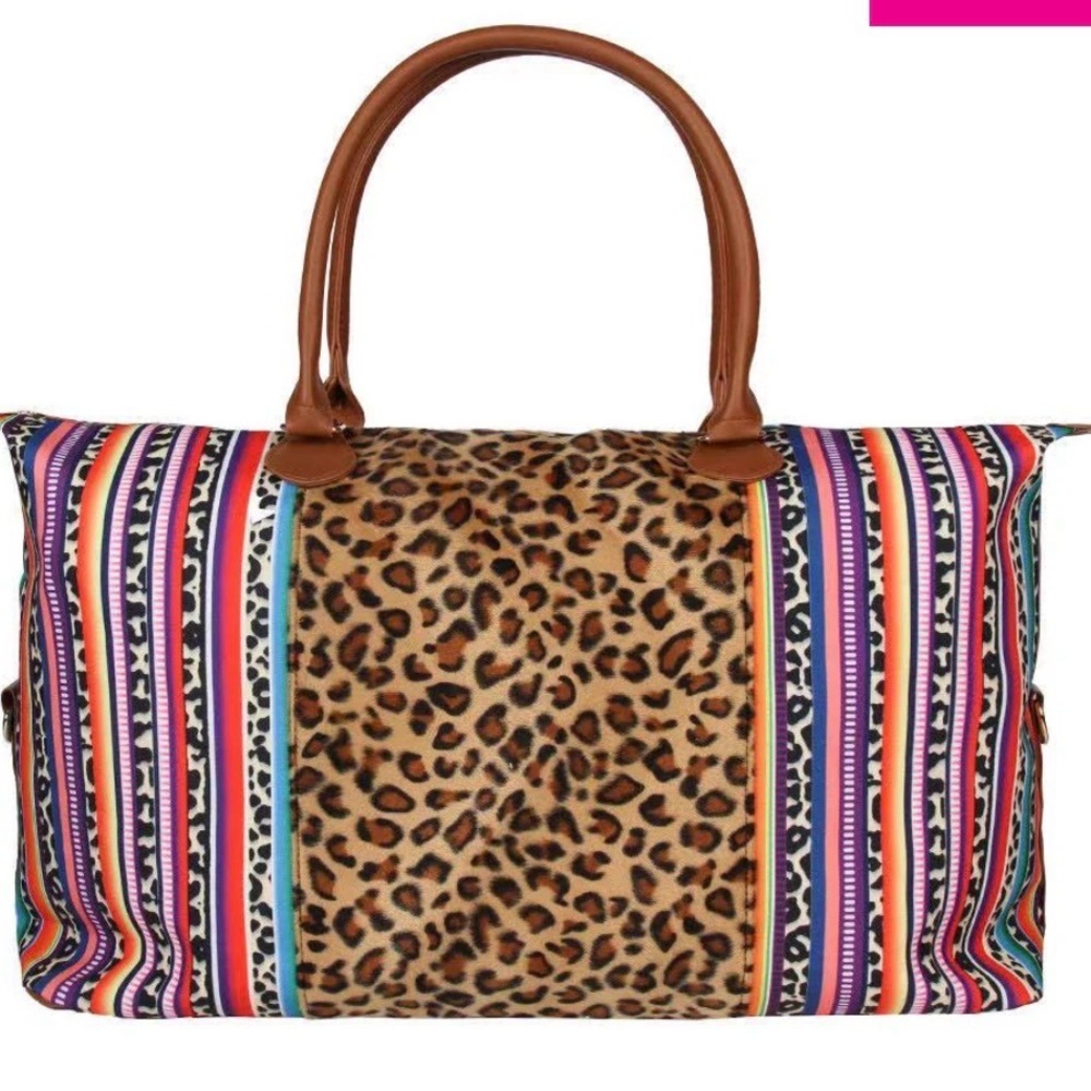 Leopard Print and Multicolor Striped Women's Bag 035